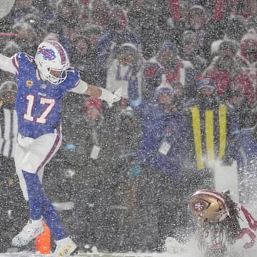 Buffalo Bills quarterback Josh Allen runs for a touchdown against the San Francisco 49ers at Highmark Stadium.