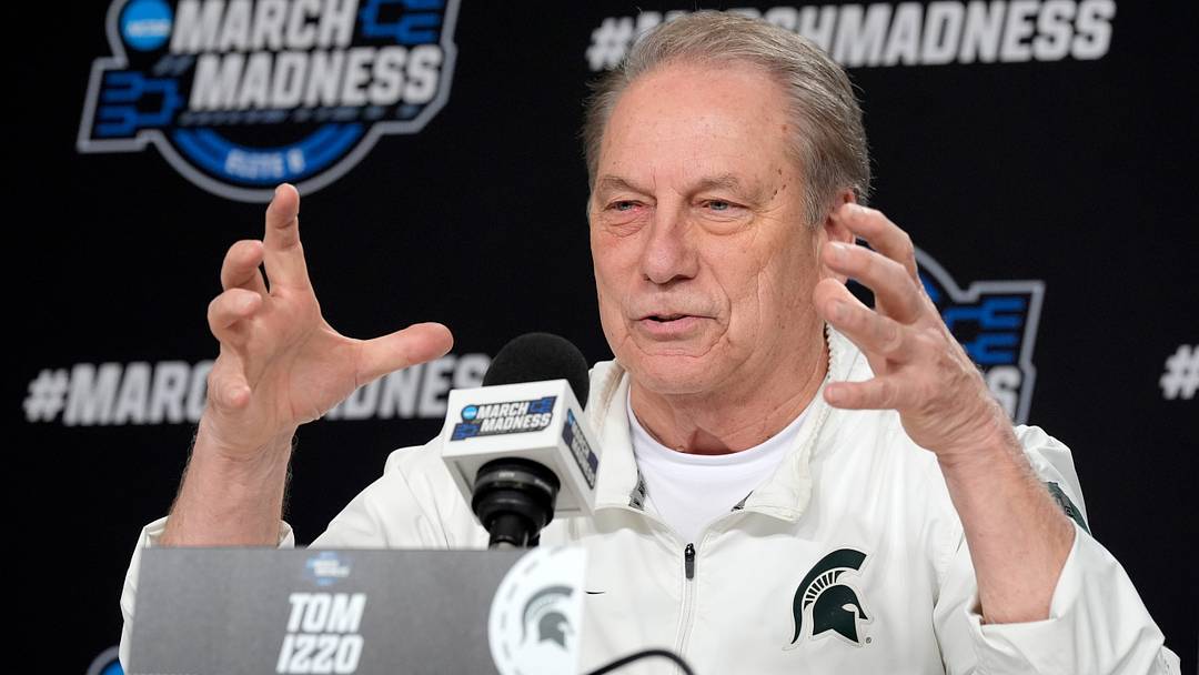 Michigan State basketball coach Tom Izzo tells a story to the media while recalling his very first Sweet 16 during a press conference at Capital One Arena in Washington DC on Thursday, March 26, 2026. 
The Spartans play the University of Connecticut on Friday evening.