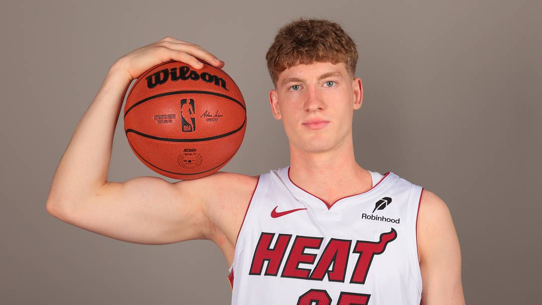 Sep 29, 2025; Miami, FL, USA; Miami Heat guard Kasparas Jakucionis (25) poses for a photo during media day at Kaseya Center. Mandatory Credit: Sam Navarro-Imagn Images Sep 29, 2025; Miami, FL, USA; Miami Heat guard Kasparas Jakucionis (25) poses for a photo during media day at Kaseya Center. Mandatory Credit: Sam Navarro-Imagn Images