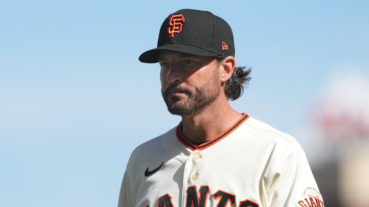 Mar 27, 2026; San Francisco, California, USA; San Francisco Giants manager Tony Vitello (23) during the eighth inning against the New York Yankees at Oracle Park. Mandatory Credit: Darren Yamashita-Imagn Images