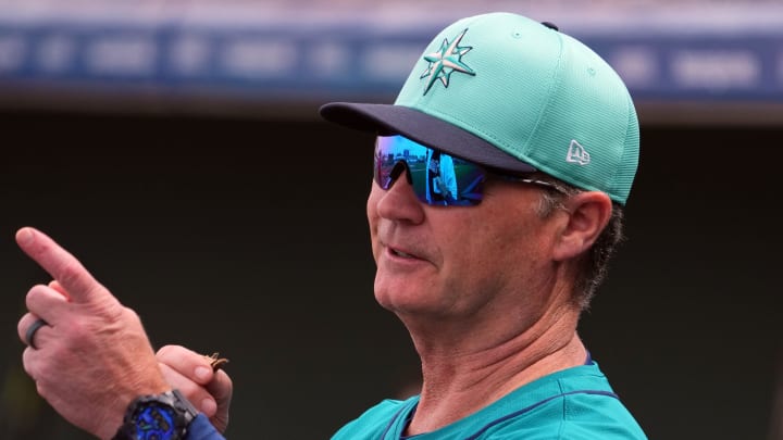 Seattle Mariners manager Scott Servais looks on against the Kansas City Royals during the first inning at Surprise Stadium on March 6.