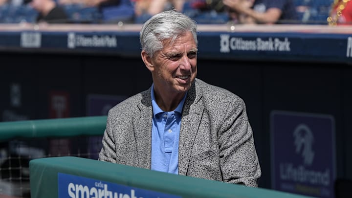 Jun 24, 2023; Philadelphia, Pennsylvania, USA; Philadelphia Phillies President of Baseball Operations Dave Dombrowski prior to the game against the New York Mets at Citizens Bank Park. Jun 24, 2023; Philadelphia, Pennsylvania, USA; Philadelphia Phillies President of Baseball Operations Dave Dombrowski prior to the game against the New York Mets at Citizens Bank Park.