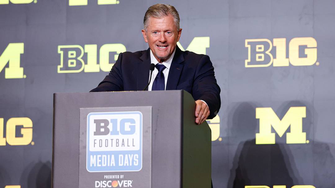 Michigan Football head coach Kyle Whittingham speaks during Big Ten Media Days at Hilton Chicago
