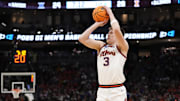 Mar 21, 2025; Milwaukee, WI, USA: Illinois Fighting Illini forward Ben Humrichous (3) shoots a three point basket against the Xavier Musketeers during the first half at Fiserv Forum. Mandatory Credit: Jeff Hanisch-Imagn Images