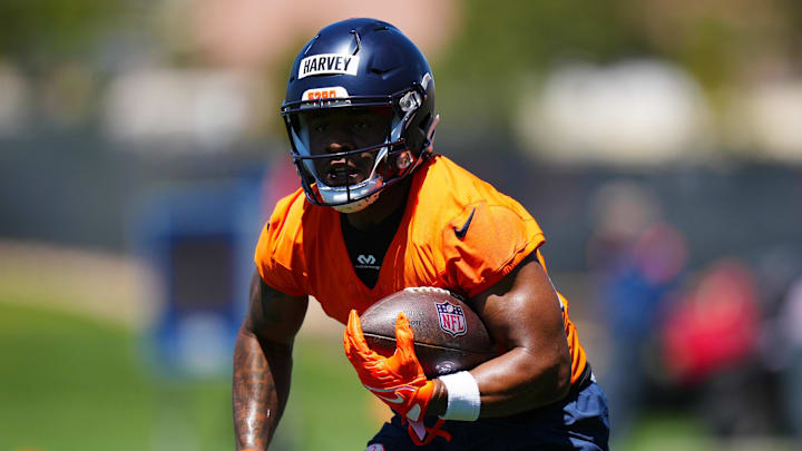 Denver Broncos running back RJ Harvey. Mandatory Credit: Ron Chenoy-Imagn Images