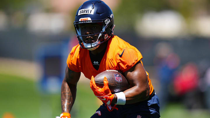 May 10, 2025; Englewood, CO, USA; Denver Broncos running back RJ Harvey (37) during rookie minicamp at Broncos Park Powered by CommonSpirit. Mandatory Credit: Ron Chenoy-Imagn Images May 10, 2025; Englewood, CO, USA; Denver Broncos running back RJ Harvey (37) during rookie minicamp at Broncos Park Powered by CommonSpirit. Mandatory Credit: Ron Chenoy-Imagn Images