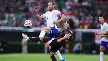 USMNT center back Tim Ream battles Mexico's Diego Lainez for the ball during an October 2024 friendly between the U.S. and Mexico.