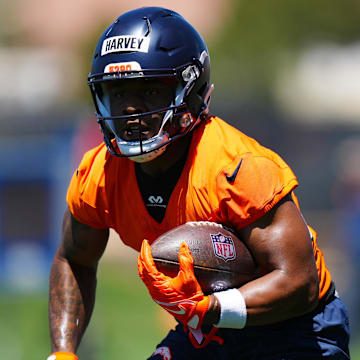 May 10, 2025; Englewood, CO, USA; Denver Broncos running back RJ Harvey (37) during rookie minicamp at Broncos Park Powered by CommonSpirit. 