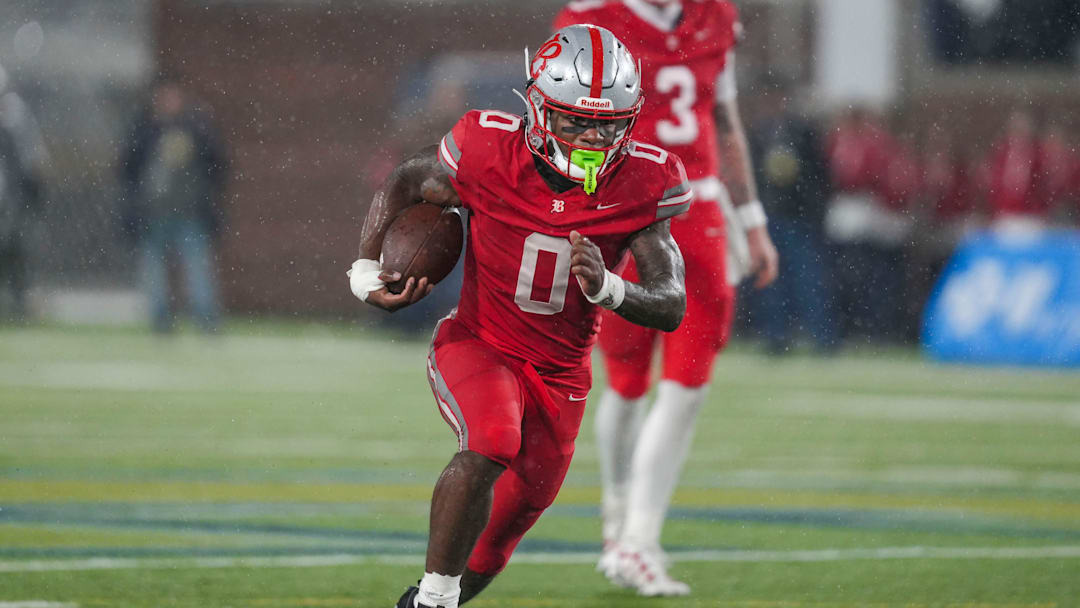 Baylor's David Gabriel Georges (0) carries the ball during the Division II-AAA championship game at Finley Stadium in Chattanooga, Tenn., on Dec. 4, 2025.