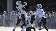 Nov 16, 2024; Annapolis, Maryland, USA;  Tulane Green Wave linebacker Sam Howard (15) catches a Navy Midshipmen tipped pass for a interception during the first half at Navy-Marine Corps Memorial Stadium. 