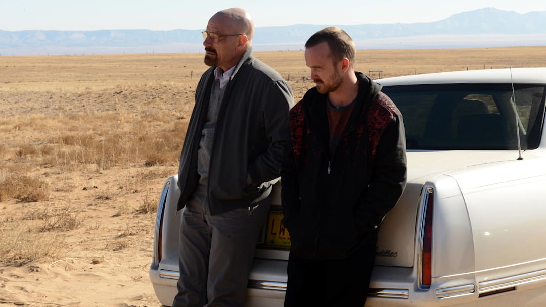 Walter White (Bryan Cranston) and Jesse Pinkman (Aaron Paul) star in one of the best crime dramas of all time, Breaking Bad. Photo Credit: Ursula Coyote/AMC