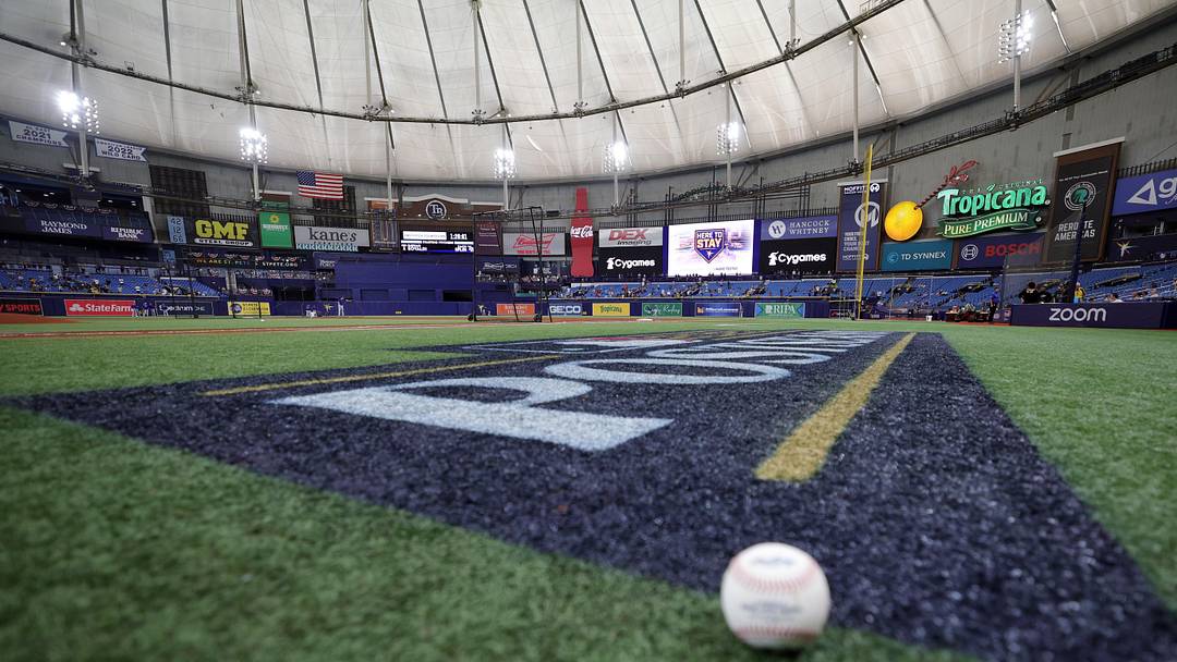 Oct 4, 2023; St. Petersburg, Florida, USA; A general view inside Tropicana Field before game two of the Wildcard series for the 2023 MLB playoffs between the Tampa Bay Rays and the Texas Rangers. Mandatory Credit: Nathan Ray Seebeck-USA TODAY Sports