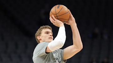 Dec 8, 2024; Sacramento, California, USA; Utah Jazz forward Lauri Markkanen (23) warms up before the game against the Sacramento Kings at Golden 1 Center. Mandatory Credit: Darren Yamashita-Imagn Images