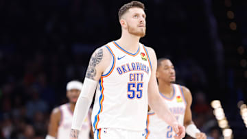 Feb 5, 2025; Oklahoma City, Oklahoma, USA; Oklahoma City Thunder center Isaiah Hartenstein (55) during the second half of a game against the Phoenix Suns at Paycom Center. Mandatory Credit: Alonzo Adams-Imagn Images