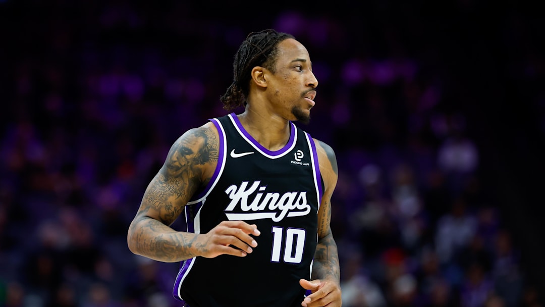 Jan 14, 2026; Sacramento, California, USA; Sacramento Kings guard DeMar DeRozan (10) looks on during the third quarter against the New York Knicks at Golden 1 Center. Mandatory Credit: Sergio Estrada-Imagn Images