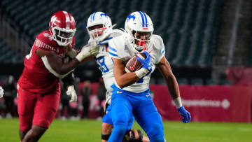 Oct 20, 2023; Philadelphia, Pennsylvania, USA; SMU Mustangs running back Zane Minors.