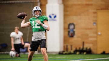 BYU quarterback Jake Retzlaff at 2024 Spring practice