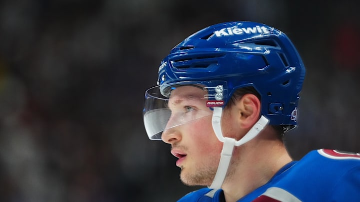 May 1, 2025; Denver, Colorado, USA; Colorado Avalanche defenseman Cale Makar (8) during the first period against the Dallas Stars in game six of the first round of the 2025 Stanley Cup Playoffs at Ball Arena. Mandatory Credit: Ron Chenoy-Imagn Images May 1, 2025; Denver, Colorado, USA; Colorado Avalanche defenseman Cale Makar (8) during the first period against the Dallas Stars in game six of the first round of the 2025 Stanley Cup Playoffs at Ball Arena. Mandatory Credit: Ron Chenoy-Imagn Images