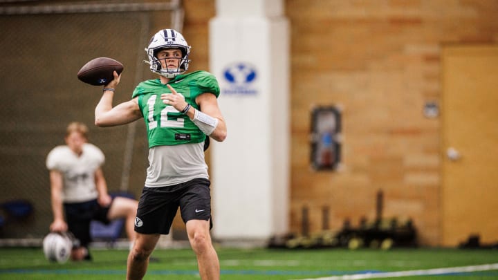 BYU quarterback Jake Retzlaff at 2024 Spring practice