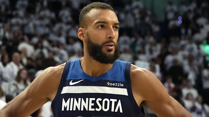 May 24, 2025; Minneapolis, Minnesota, USA; Minnesota Timberwolves center Rudy Gobert (27) reacts after the game against the Oklahoma City Thunder in game three of the western conference finals for the 2025 NBA Playoffs at Target Center. Mandatory Credit: Bruce Kluckhohn-Imagn Images May 24, 2025; Minneapolis, Minnesota, USA; Minnesota Timberwolves center Rudy Gobert (27) reacts after the game against the Oklahoma City Thunder in game three of the western conference finals for the 2025 NBA Playoffs at Target Center. Mandatory Credit: Bruce Kluckhohn-Imagn Images
