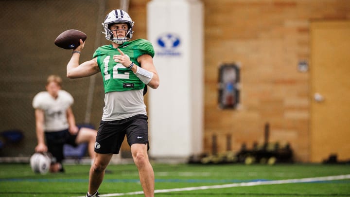 BYU quarterback Jake Retzlaff at 2024 Spring practice