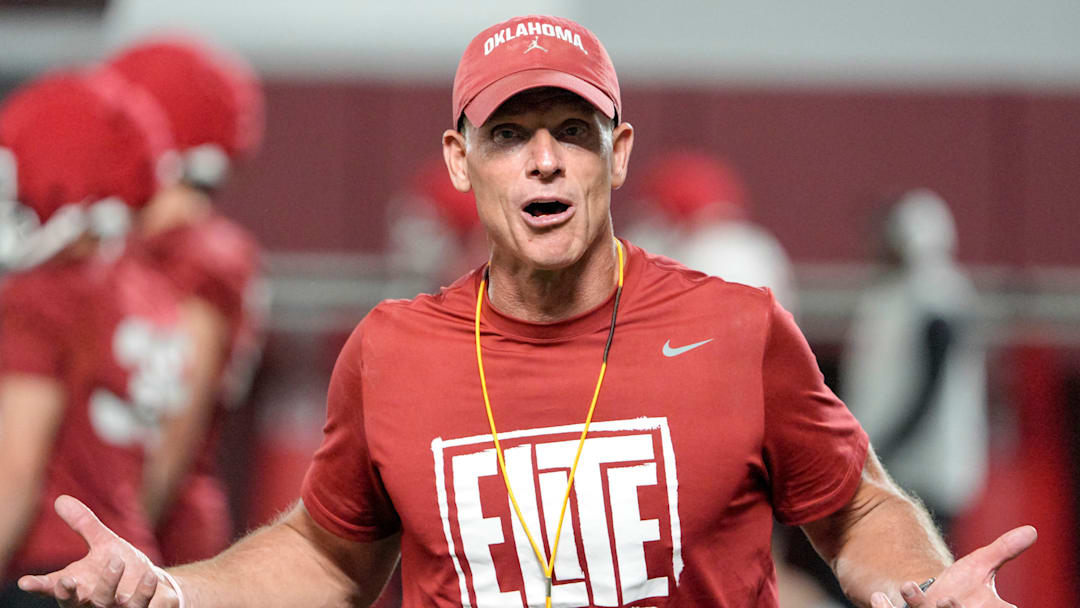 Head coach Brent Venables walks on the field during an Oklahoma (OU) football practice in Norman, Okla., on Wednesday, March 25, 2026. Head coach Brent Venables walks on the field during an Oklahoma (OU) football practice in Norman, Okla., on Wednesday, March 25, 2026.