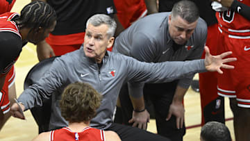 Oct 8, 2024; Cleveland, Ohio, USA; Chicago Bulls head coach Billy Donovan reacts in the fourth quarter against the Cleveland Cavaliers at Rocket Mortgage FieldHouse. Mandatory Credit: David Richard-Imagn Images