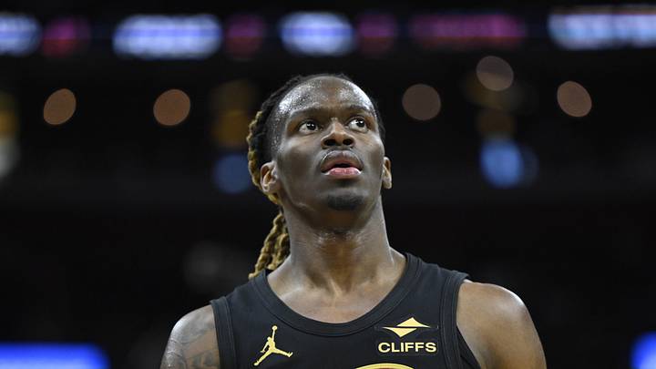 Feb 11, 2026; Cleveland, Ohio, USA; Cleveland Cavaliers guard Keon Ellis (14) stands on the court in the fourth quarter against the Washington Wizards at Rocket Arena. Mandatory Credit: David Richard-Imagn Images
