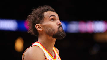 Atlanta Hawks guard Trae Young reacts after a foul call against the New Orleans Pelicans