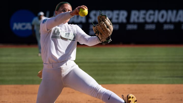 Lyndsey Grein hurled a complete-game three hitter against Liberty, striking out 10 and retiring 19 in a row before a scratch hit in the 7th.