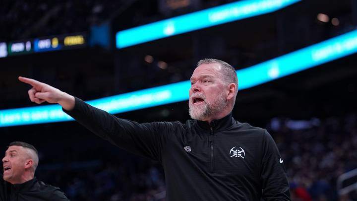 Apr 4, 2025; San Francisco, California, USA;  Denver Nuggets head coach Michael Malone yells direction during a game against the Golden State Warriors in the third period at Chase Center. Mandatory Credit: David Gonzales-Imagn Images