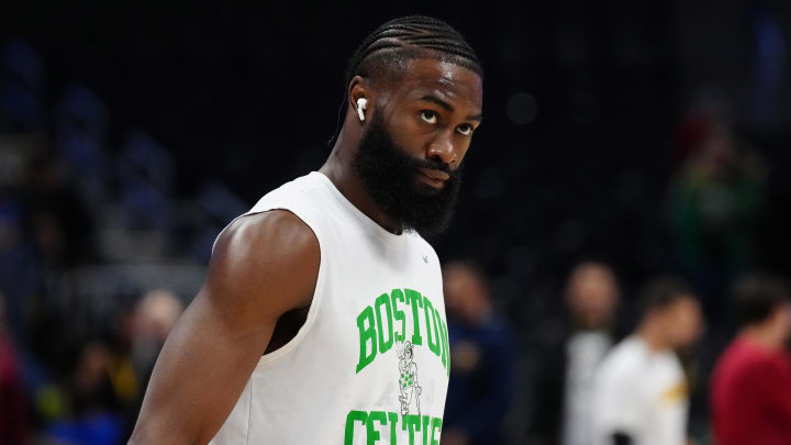 Mar 7, 2024; Denver, Colorado, USA; Boston Celtics guard Jaylen Brown (7) before the game against the Denver Nuggets at Ball Arena. Mandatory Credit: Ron Chenoy-USA TODAY Sports Mar 7, 2024; Denver, Colorado, USA; Boston Celtics guard Jaylen Brown (7) before the game against the Denver Nuggets at Ball Arena. Mandatory Credit: Ron Chenoy-USA TODAY Sports