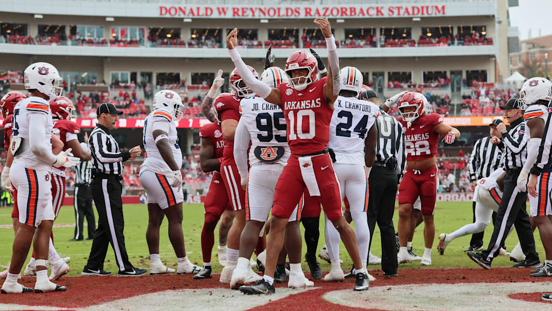 The Arkansas Razorbacks are the latest College Football team to embrace advertising on their jerseys The Arkansas Razorbacks are the latest College Football team to embrace advertising on their jerseys