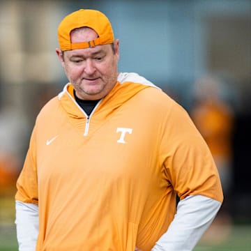 Tennessee head coach Josh Heupel during Vols' football's first day of fall camp in Knoxville on July 30, 2025.