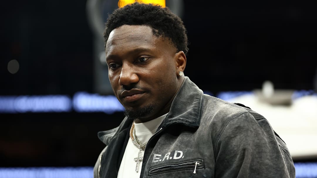 Feb 1, 2026; Phoenix, Arizona, USA; Washington Commanders player Deebo Samuel Sr. in attendance of the Phoenix Suns game against the Los Angeles Clippers in the first half at Mortgage Matchup Center. Mandatory Credit: Mark J. Rebilas-Imagn Images