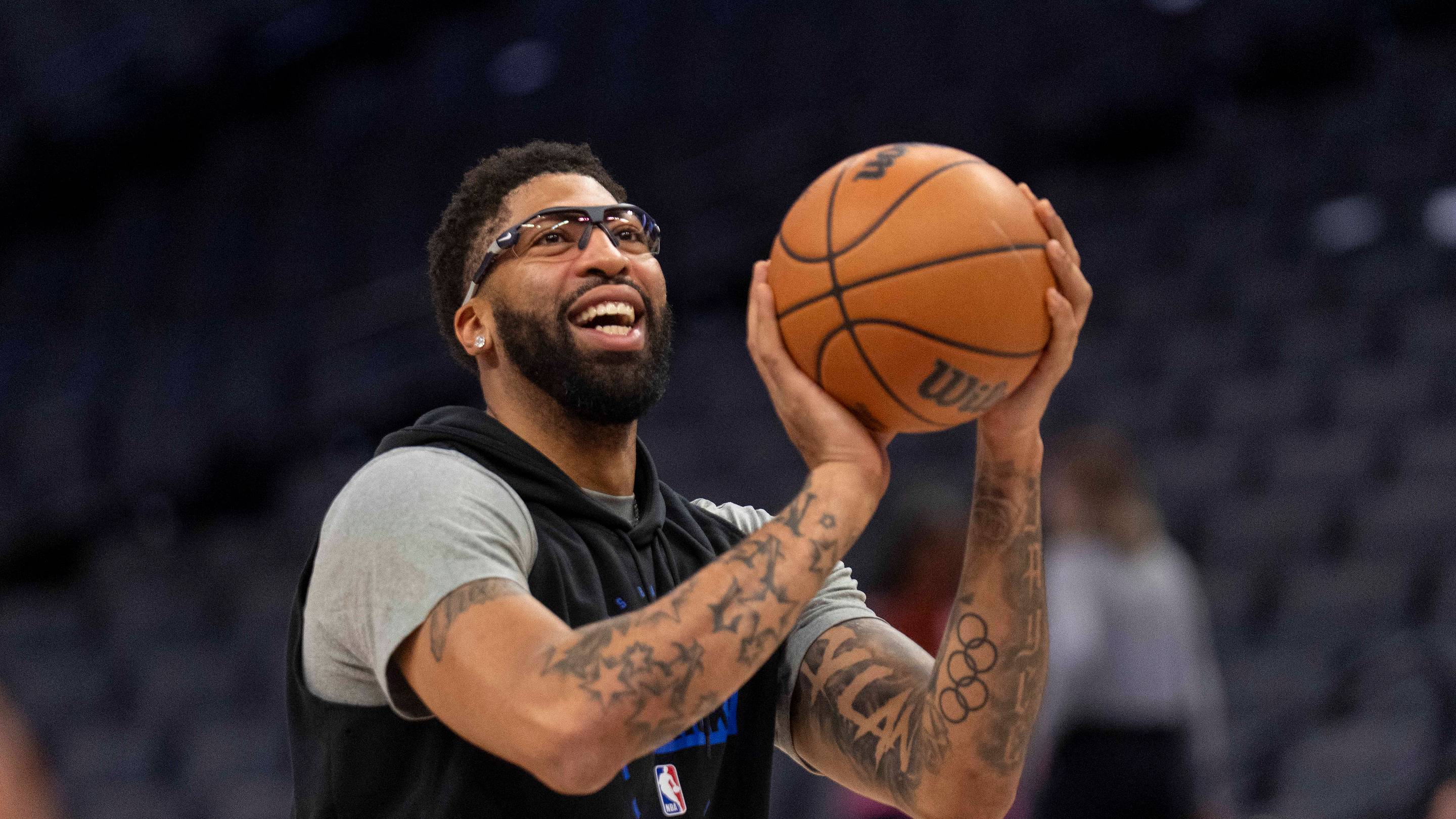 Jan 6, 2026; Sacramento, California, USA; Dallas Mavericks forward Anthony Davis (3) shoots the ball before the start of the game against the Sacramento Kings at the Golden 1 Center. Mandatory Credit: Cary Edmondson-Imagn Images