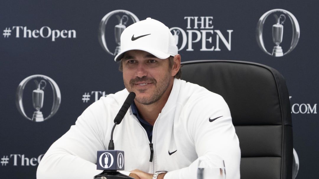 July 18, 2023; Hoylake, ENGLAND, GBR; Brooks Koepka addresses the media in a press conference during