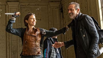 BTS, Lauren Cohan as Maggie Rhee, Jeffrey Dean Morgan as Negan - The Walking Dead: Dead City _ Season 1, Episode 6 - Photo Credit: Peter Kramer/AMC