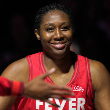 Indiana Fever forward Aliyah Boston is introduced before a game.