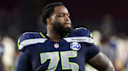 Sep 25, 2025; Glendale, Arizona, USA; Seattle Seahawks guard Anthony Bradford (75) against the Arizona Cardinals at State Farm Stadium.
