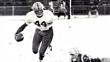 Unknown date; Unknown Location, USA; FILE PHOTO; Syracuse Orangemen running back Ernie Davis (44) in action against the Boston College Eagles. Mandatory Credit: Malcolm Emmons-Imagn Images