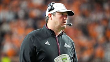 Mississippi State head coach Jeff Lebby during a college football game between Tennessee and Mississippi State at Neyland Stadium in Knoxville, Tenn., on Saturday, Nov. 9, 2024.