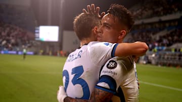 L'abbraccio tra Lautaro Martinez e Barella 