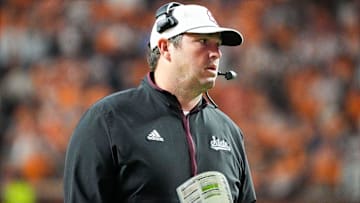 Mississippi State head coach Jeff Lebby during a college football game between Tennessee and Mississippi State at Neyland Stadium in Knoxville, Tenn., on Saturday, Nov. 9, 2024.