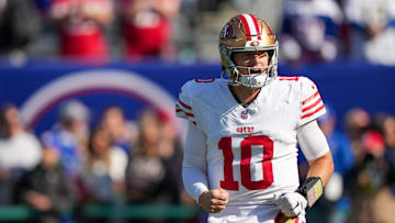 San Francisco 49ers quarterback Mac Jones (10) 