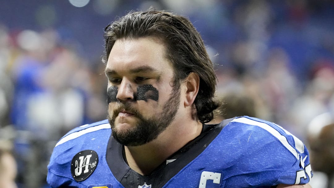 Indianapolis Colts guard Quenton Nelson leaves the field