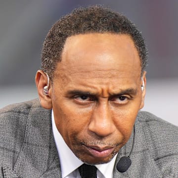 Oct 23, 2024; Inglewood, California, USA; Stephen A. Smith (Stephen Smith) on the ESPN NBA Countdown live set at Intuit Dome. Mandatory Credit: Kirby Lee-Imagn Images