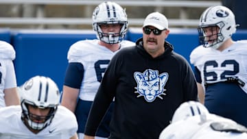 BYU offensive line coach TJ Woods at BYU Spring camp