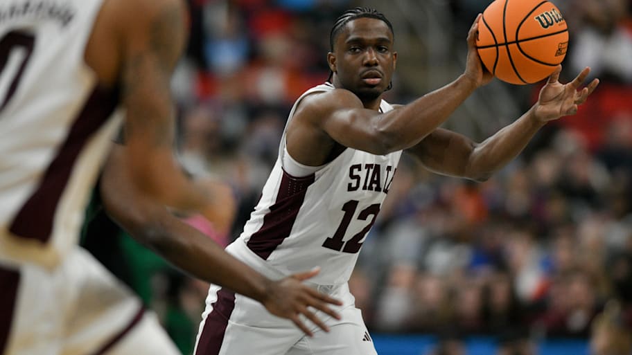 Mississippi State guard Josh Hubbard passes the ball.