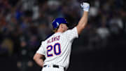 Aug 28, 2025; New York City, New York, USA; New York Mets first baseman Pete Alonso (20) runs the bases after hitting a two run home run against the Miami Marlins during the fifth inning at Citi Field. Mandatory Credit: John Jones-Imagn Images